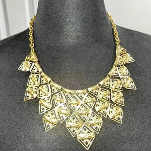 Big Gold tone Statement necklace.  Triangular.  Long length